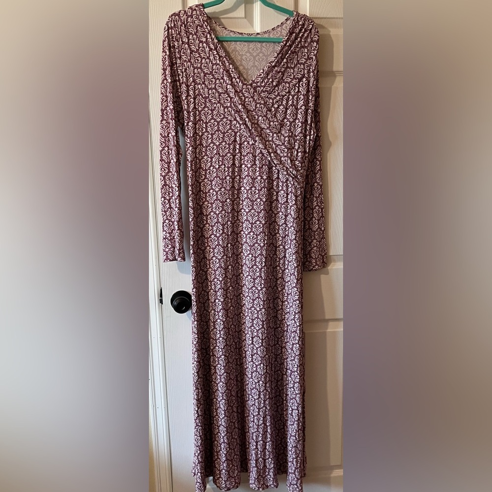 Soft Surroundings Purple and White Stretch Maxi Dress Faux Wrap Tie XL